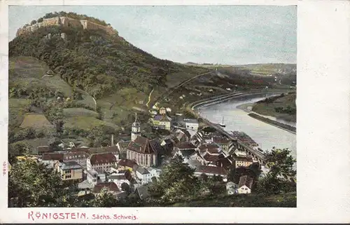 Königstein, Suisse saxonne, vue panoramique, couru en 1906