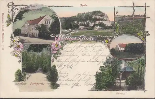 Gruss aus der Wittigschänke, Garten, Hotel, Parkpartie, gelaufen 1901