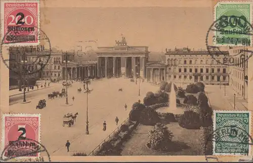 Berlin, Berliner Platz et Brandenburger Tor, multifrankatur, couru 1924