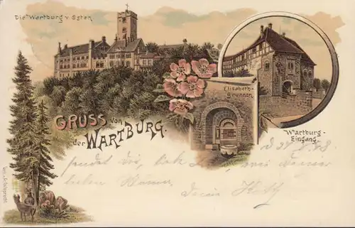 Gruss von der Wartburg, Litho, gelaufen 1898
