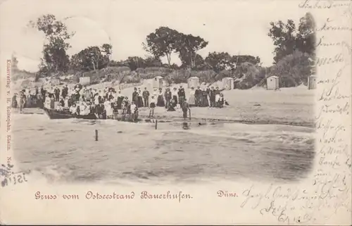 Gruss vom Ostseestrand Bauerhufen, Düne, gelaufen 1903