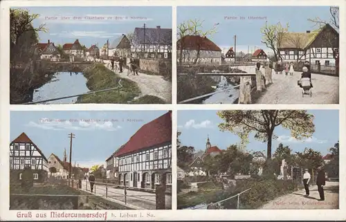 Gruss aus Niedercunnersdorf, Gasthaus Oberdorf, Kriegerdenkmal, gelaufen