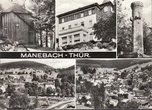 Manebach, Erholungsheim, Aussichtsturm, Stadtansicht, gelaufen