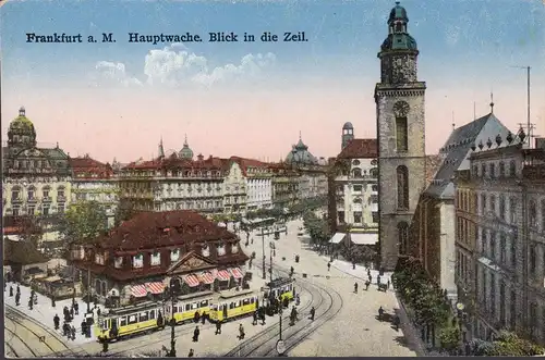 Francfort a. Main, Garde principale, vue sur le Zeil, tramways, incurvée