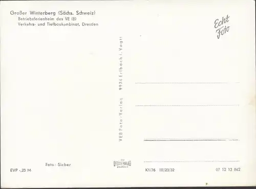 Großer Winterberg, Berggaststätte, Verkehr- und Tiebaukombinat, ungelaufen