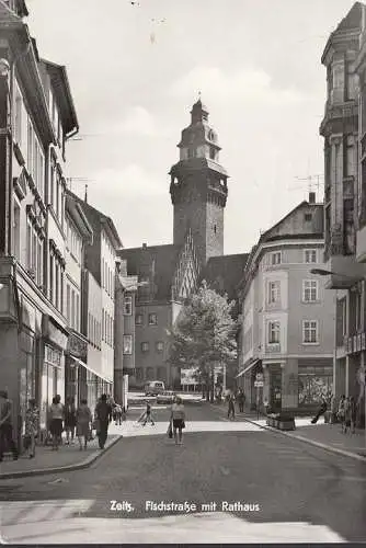 AK Zeitz, Fischerstraße mit Rathaus, gelaufen