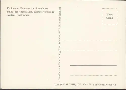 Frohnauer Hammer, Stube des ehemaligen Besitzer, ungelaufen