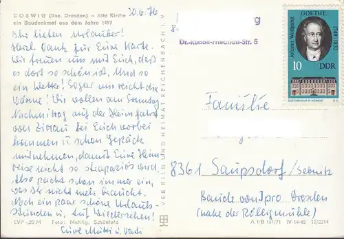 Coswig, Alte Kirche, ungelaufen- datiert 1976