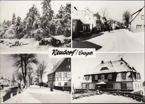 Neudorf, Erzgebirge, Hotel Vierenstraße, Straßenansichten im Winter, gelaufen 1969