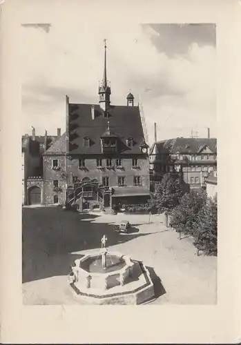 Pößneck, Rathaus jetzt Kreishaus, Brunnen, gelaufen 1956