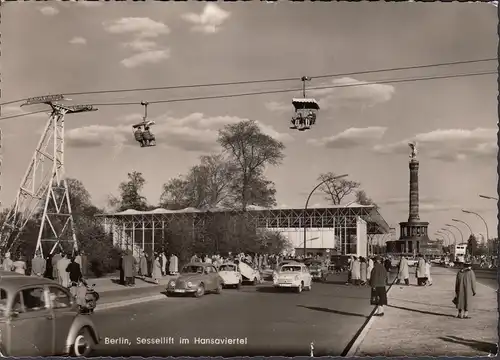 Berlin, Sessellift im Hansaviertel, Siegessäule, gelaufen 1957