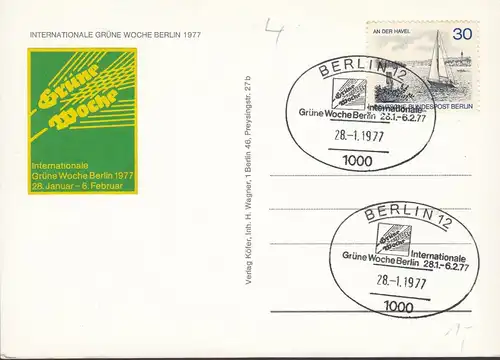 Berlin, Internationale Grüne Woche 1977, Ersttagsstempel, ungelaufen