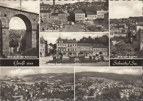 Sebnitz, ville intérieure, bus, pont ferroviaire, couru 1966
