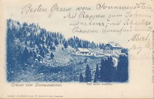 Grüsse vom Sonnwendstein, Friedrich Schiller Alpenhaus, gelaufen 1899