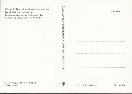 Neuhaus am Rennweg, Relestheim Ernst Thälmann, VEB Oeuvres, inachevé