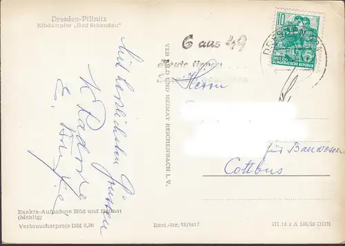 Dresden-Pillnitz, Elbdampfer Bad Schandau, gelaufen 1960