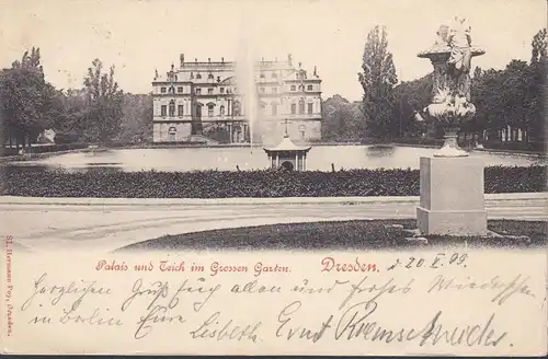 Dresden, Palais und Teich im Großen Garten, gelaufen 1899