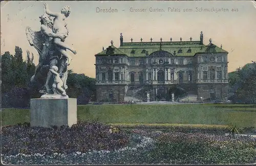 Dresden, Großer Garten, Palais vom Schmuckgarten, gelaufen 1907