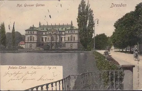 Dresde, Grand Jardin, étang du Palais, couru en 1902
