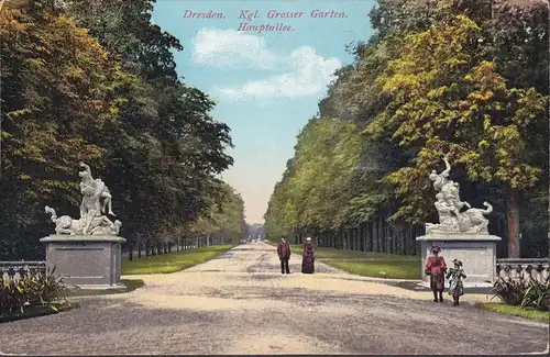 Dresde, Grand Jardin, avenue principale, couru en 1915
