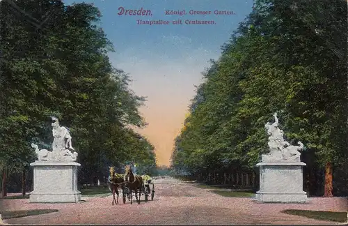 Dresden, Großer Garten, Hauptallee, Centauren, gelaufen 1914
