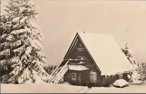 Winter im Erzgebirge, Verschneites Haus, gelaufen 1971
