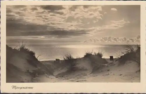 Prerow, Morgensonne, Dünen, Strandkörbe, gelaufen 1956