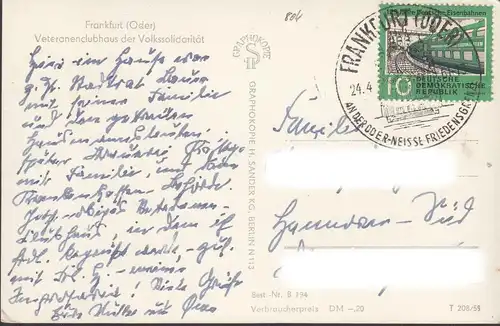 Frankfurt a.d. Oder, Veteranenclubhaus, gelaufen 1961