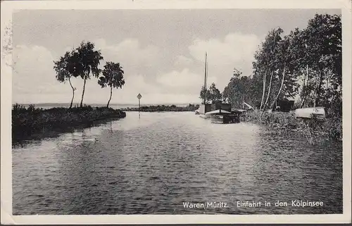Waren (Müritz), Einfahrt in den Kölpinsee, Schiff, Boot, gelaufen 1959