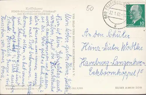 Kyffhäuser, FDGB Erholungsheim Glückauf, Denkmal, gelaufen 1962