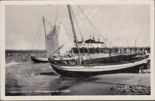 Ahlbeck, Fischerboote an der Brücke, ungelaufen- datiert 1952