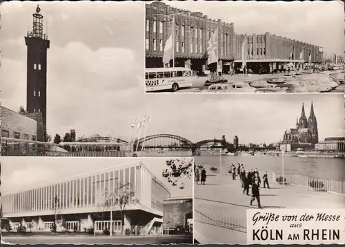 Cologne, salutations de la foire, bus, parc des expositions, vue sur la ville, couru 1964
