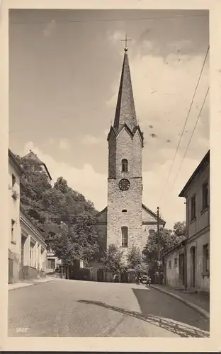 Hirschberg, Kirche, Straßenansicht, Auto, gelaufen 1956