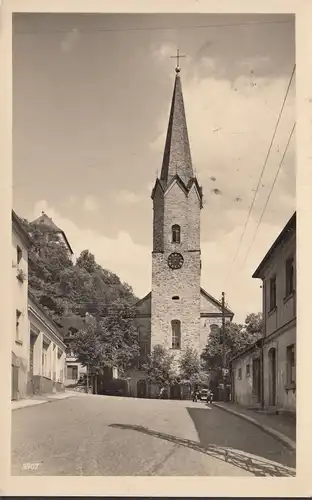 Hirschberg, église, vue sur la route, voiture, couru 1956