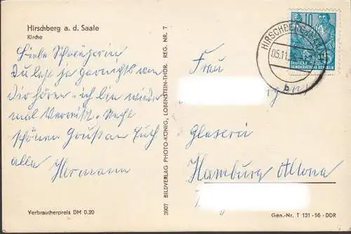 Hirschberg, Kirche, Straßenansicht, Auto, gelaufen 1956