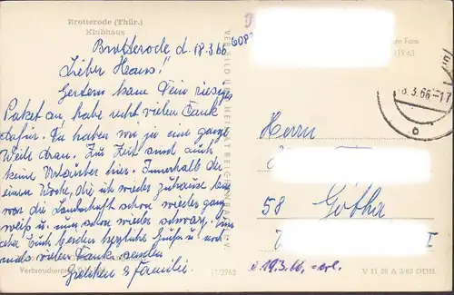 Brotterode, Klubhaus, gelaufen 1966