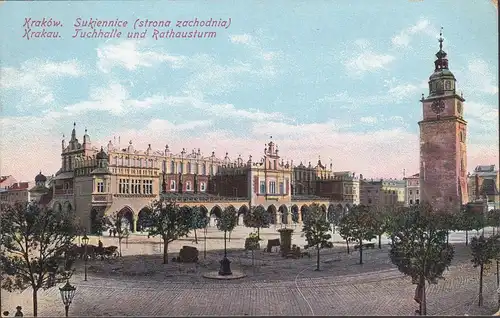 Cracovie, Tuchhalle et Tour de l'Hôtel de Ville, Poste de campagne, couru 1917