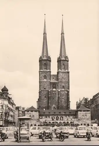 Bildkarte, Halle, Hallmarkt, Kirche, Deutsche Post, Autos