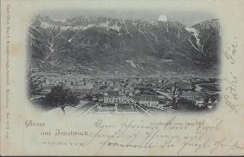 Gracieux de Innsbruck, vue du mont Île, clair de lune, couru en 1898