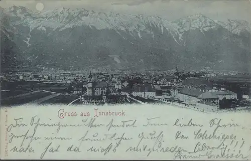 Gruss aus Innsbruck, Mondschein, gelaufen 1912