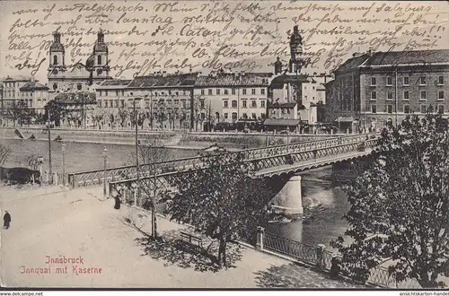 Innsbruck, Innquai mit Kaserne, gelaufen 1907