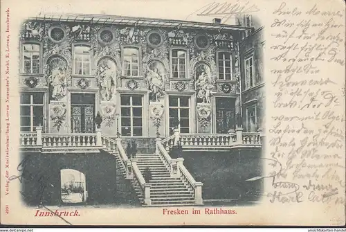 Innsbruck, Fresken am Rathaus, gelaufen 1899