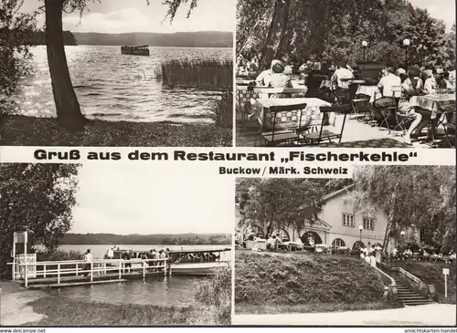 Buckow, Gruss aus dem Restaurant Fischerkehle, gelaufen 1970