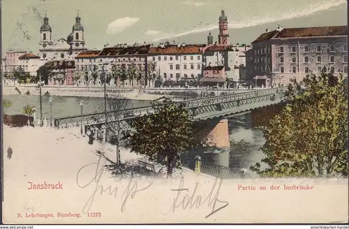 Innsbruck, Partie an der Innbrücke, gelaufen 1907