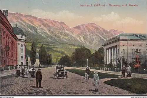 Innsbruck, Rennweg und Theater, gelaufen 1918