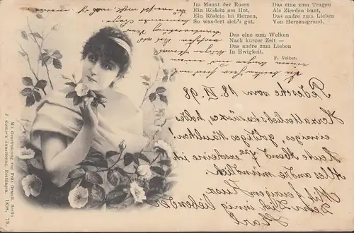 Fritz Grandt, femme entre fleurs, couru 1898