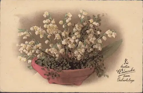 Les meilleurs vœux pour les anniversaires, bol de fleurs, couru 1939