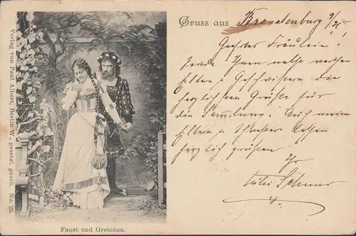 Gruss aus Brandenburg, Faust und Gretchen, gelaufen 1898