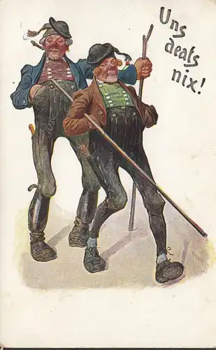 Uns deats nix! Zwei betrunkene Männer, Feldpost, gelaufen 1917