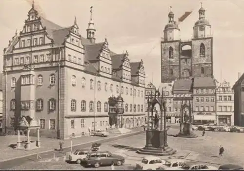 AK Wittenberg, Markt, Rathaus und Stadtkirche, ungelaufen